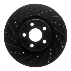 Lincoln MKZ Brake Rotor (1) - Front Left - R1 Concepts - Drilled & Slotted - Black - `17-`20